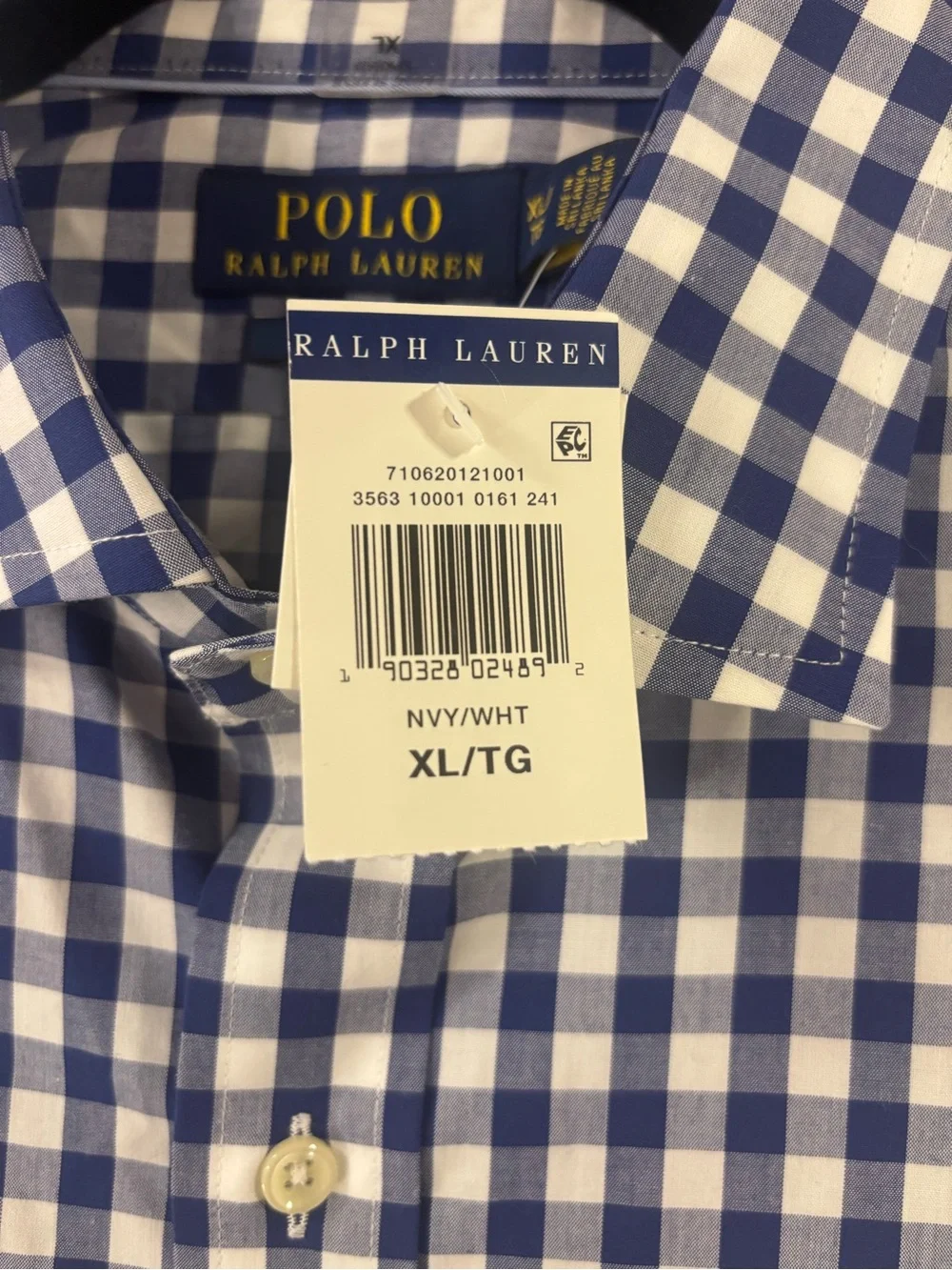 Polo Ralph Lauren Navy and White Gingham Button Down Non-Iron Men’s Sz XL